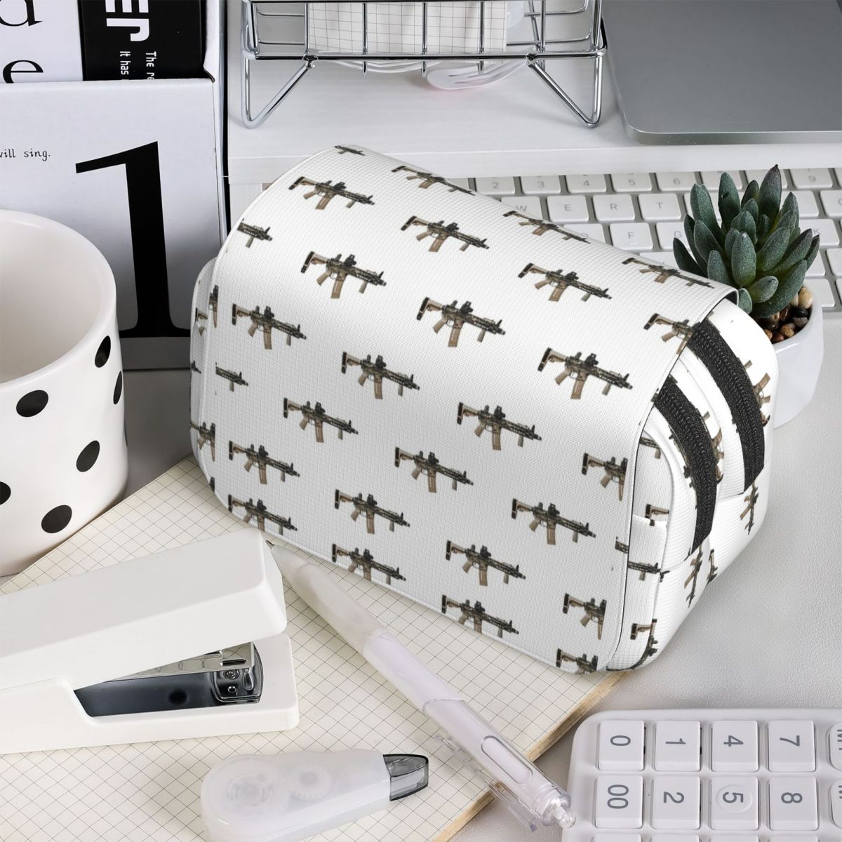 AR-15 탄색 위장 무늬 총 모양 연필 케이스 - 남 - Tan Stationery & Office Supply 리뷰 및 가격